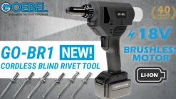 Akku Nieter Blindnietgerät | Nietgerät | GO-BR1 Akku-Blindnietsetzwerkzeug mit bürstenlosem Motor 18V ohne Akku, inkl. Koffer und Zubehör Arbeitsbereich ø 3,0 - 5,0 mm alle Materialien