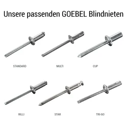 Akku Nieter Blindnietgerät | Nietgerät | GO-BR1 Akku-Blindnietsetzwerkzeug mit bürstenlosem Motor 18V ohne Akku, inkl. Koffer und Zubehör Arbeitsbereich ø 3,0 - 5,0 mm alle Materialien