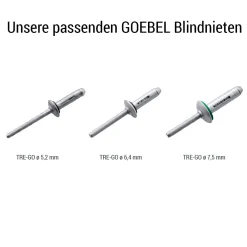 Akku Nieter Blindnietgerät | Akku Nietgerät | Akku-Tool GO-TR1 Akku-Presslaschen Blindnieten Setzwerkzeug mit bürstenlosem Motor 18V ohne Akku, inkl. Koffer und Zubehör Arbeitsbereich Aluminium Preßlaschen-Blindniete ø 5,2 / 6,4 / 7,5 mm