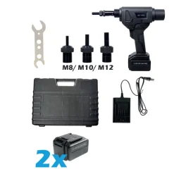 Akku-Tool GO-RN2 Akku Blindnietmuttern- & Schrauben Setzwerkzeug mit bürstemlosem Motor 18V inkl. 2 Akku, Koffer und Zubehör mit Arbeitsbereich M8 – M10 alle Materialien, M8 - M12 Aluminium und Stahl