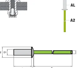Becher-Blindnieten Aluminium/Edelstahl A2 (Ø x L) 4,8 x 14,0 mm mit Flachkopf ISO15975 - Dicht-Becherblindniete - Becher-Blindniete - Dichtblindniete - Bechernieten - Dichtnieten - CUP