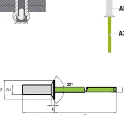 Becher-Blindnieten Aluminium/Edelstahl A2 (Ø x L) 4,0 x 11,0 mm mit Senkkopf - Dicht-Becherblindniete - Becher-Blindniete - Dichtblindniete - Bechernieten - Dichtnieten - CUP