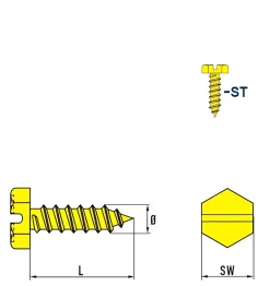 Blechschrauben (Ø x L) 4,8 x 25 mm Stahl verzinkt Sechskant Längsschlitz DIN7976 ISO1479 Werksnorm – Sechskantschrauben
