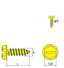 Blechschrauben (Ø x L) 4,8 x 16 mm Stahl verzinkt Sechskant Längsschlitz mit angepresster Bund (DIN 6928) DIN7976 BUND ISO1479 Werksnorm – Sechskantschrauben