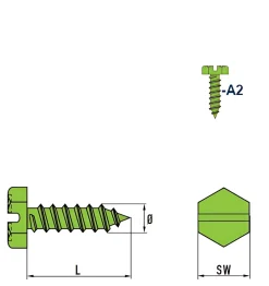 Blechschrauben (Ø x L) 4,8 x 19 mm Edelstahl A2 Sechskant Längsschlitz DIN7976 ISO1479 Werksnorm – Sechskantschrauben