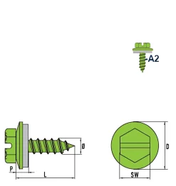 Blechschrauben mit Dichtscheibe EPDM Scheibe (Ø x L) 4,2 x 19 mm Edelstahl A2 Sechskant Längsschlitz DIN7976 ISO1479 Werksnorm – Sechskantschrauben