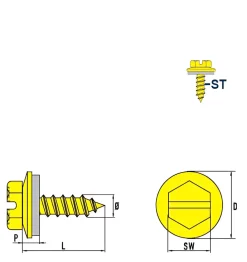 Blechschrauben mit Dichtscheibe EPDM Scheibe (Ø x L) 4,2 x 25 mm Stahl verzinkt Sechskant Längsschlitz DIN7976 ISO1479 Werksnorm – Sechskantschrauben