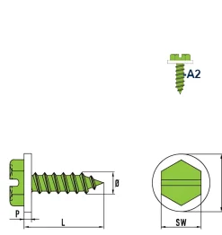 Blechschrauben mit PA Scheibe (Ø x L) 4,8 x 25 mm Edelstahl A2 Sechskant Längsschlitz DIN7976 ISO1479 Werksnorm – Sechskantschrauben