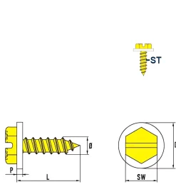 Blechschrauben mit PA Scheibe (Ø x L) 4,2 x 25 mm Stahl verzinkt Sechskant Längsschlitz DIN7976 ISO1479 Werksnorm – Sechskantschrauben