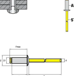 Blindnieten Aluminium AlMG 2,5 / Stahl (Ø x L) 3,2 x 25,0 mm mit Flachkopf ISO15977 - Flachkopf Niete - Popniete - STANDARD