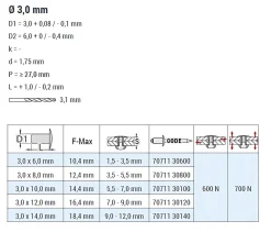 Blindnieten Aluminium/Stahl (Ø x L) 3,0 x 14,0 mm mit Senkkopf ISO15978 - Senkkopf Niete - Popniete - STANDARD