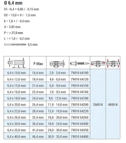 Blindnieten Aluminium/Stahl (Ø x L) 6,4 x 30,0 mm mit Flachkopf ISO15977 9010 weiß - Flachkopf Niete - Popniete - RAINBOW STANDARD
