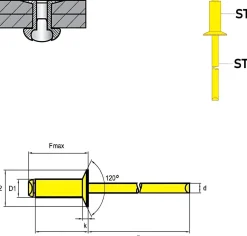 Blindnieten Stahl/Stahl (Ø x L) 3,2 x 6,0 mm mit Senkkopf ISO15980 - Senkkopf Niete - Popniete - STANDARD
