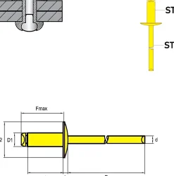 Blindnieten Stahl/Stahl (Ø x L) 4,8 x 20,0 mm mit Großkopf - Großkopf Niete - Popniete - STANDARD