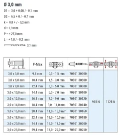 Blindnieten Stahl/Stahl (Ø x L) 3,0 x 6,0 mm mit Flachkopf ISO15979 - Flachkopf Niete - Popniete - STANDARD