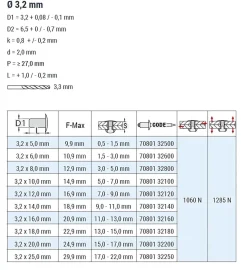 Blindnieten Stahl/Stahl (Ø x L) 3,2 x 6,0 mm mit Flachkopf ISO15979 - Flachkopf Niete - Popniete - STANDARD