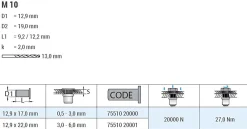 Blindnietmutter - Nietmutter - M10 Aluminium (Ø x L) 12,9 mm x 17,0 mm Flachkopf Rundschaft gerändelt mit Unterkopfverzahnung Schaftende offen Einziehmutter Einnietmuttern - GO-NUT