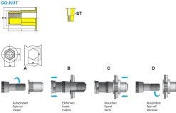 Blindnietmutter - Nietmutter - M6 Stahl verzinkt (Ø x L) 9,0 mm x 15,5 mm Flachkopf Teilsechskantschaft Schaftende offen Einziehmutter Einnietmuttern - GO-NUT