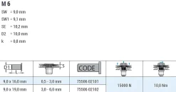 Blindnietmutter - Nietmutter - M6 Stahl verzinkt (Ø x L) 9,0 mm x 16,0 mm kleiner Senkkopf Sechskantschaft Schaftende offen Einziehmutter Einnietmuttern - GO-NUT