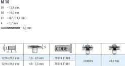 Blindnietmutter - Nietmutter - M10 Edelstahl A2 (Ø x L) 12,9 mm x 21,0 mm Senkkopf Rundschaft gerändelt mit Unterkopfverzahnung Schaftende offen Einziehmutter Einnietmuttern - GO-NUT