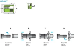 Blindnietmutter - Nietmutter - M4 Edelstahl V2A / A2 Senkkopf (Ø xL ) 5,9 x 11,5 mm Rundschaft gerändelt mit Unterkopfverzahnung Schaftende offen - Einziehmutter, Einnietmuttern - GO-NUT