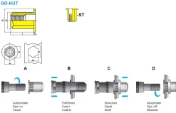 Blindnietmutter - Nietmutter - M8 Stahl verzinkt (Ø x L) 11,0 mm x 17,5 mm Flachkopf Sechskantschaft Schaftende offen Einziehmutter Einnietmuttern - GO-NUT