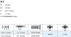 Blindnietmutter - Nietmutter - M3 Stahl verzinkt (Ø x L) 4,9 mm x 11,5 mm Senkkopf Rundschaft gerändelt mit Unterkopfverzahnung Schaftende offen - Einziehmutter, Einnietmuttern - GO-NUT