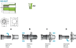 Blindnietmutter - Nietmutter - M4 Edelstahl A2 (Ø x L) 6,0 mm x 11,5 mm Flachkopf Teilsechskantschaft Schaftende offen - Einziehmutter, Einnietmuttern - GO-NUT