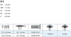 Blindnietmutter - Nietmutter - M5 Stahl verzinkt (Ø x L) 7,0 mm x 16,5 mm kleiner Senkkopf Sechskantschaft Schaftende offen - Einziehmutter, Einnietmuttern - GO-NUT