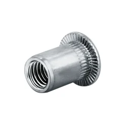 Blindnietmutter - Nietmutter - M6 Aluminium (Ø x L) 8,9 mm x 14,5 mm Flachkopf Rundschaft gerändelt mit Unterkopfverzahnung Schaftende offen Einziehmutter Einnietmuttern - GO-NUT