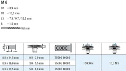 Blindnietmutter - Nietmutter - M6 Edelstahl A2 (Ø x L) 8,9 mm x 16,0 mm Flachkopf Rundschaft gerändelt mit Unterkopfverzahnung Schaftende offen Einziehmutter Einnietmuttern - GO-NUT