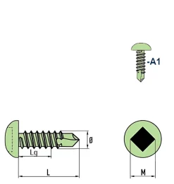 Bohrschrauben Linsenkopf (Ø x L) 4,8 x 16,0 mm Edelstahl A1 DIN7504SQ Werksnorm Linsenkopf Innenvierkant - Selbstbohrende Schraube - Selbstschneidende Bohrschraube - Selbstbohrschrauben
