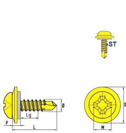 Bohrschrauben Linsenkopf mit Dichtscheibe EPDM Scheibe (Ø x L) 4,2 x 13,0 mm Kreuzschlitz Stahl verzinkt DIN7504M Werksnorm Linsenkopf Phillips-Kreuzschlitz PH - Selbstbohrende Schraube - Selbstschneidende Bohrschraube - Selbstbohrschrauben