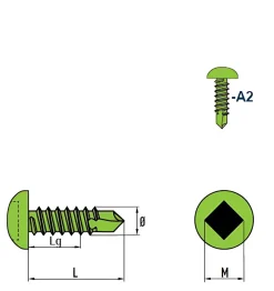 Bohrschrauben Linsenkopf (Ø x L) 4,8 x 19,0 mm Edelstahl A2 DIN7504SQ Werksnorm Linsenkopf Innenvierkant - Selbstbohrende Schraube - Selbstschneidende Bohrschraube - Selbstbohrschrauben