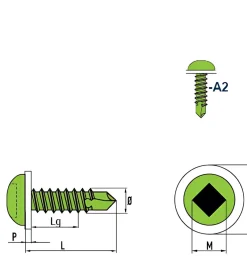 Bohrschrauben Linsenkopf mit PA Scheibe (Ø x L) 4,2 x 16,0 mm Edelstahl A2 DIN7504SQ Werksnorm Linsenkopf Innenvierkant - Selbstbohrende Schraube - Selbstschneidende Bohrschraube - Selbstbohrschrauben