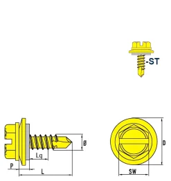 Bohrschrauben mit Dichtscheibe (Ø x L) 4,2 x 16,0mm Stahl verzinkt angepresster Bund EPDM Scheibe DIN7504L Werksnorm Sechskant Außensechskant Längsschlitz Sechskantschraube Selbstbohrende Schraube Selbstschneidende Selbstbohrschrauben