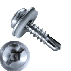 Bohrschrauben mit Dichtscheibe Linsenkopf mit gehärtete Bohrspitze mit EPDM Scheibe (Ø x L) 4,2 x 16,0 mm Edelstahl A2 GOEBEL silber GL DIN7504SQ Werksnorm Innenvierkant Längsschlitz Selbstbohrende Schraube Selbstschneidende Bohrschraube