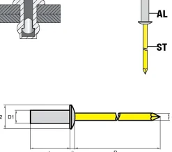 Dicht-Becherblindnieten Aluminium/Stahl (Ø x L) 4,0 x 12,0 mm mit Flachkopf ISO15973 - Dicht-Becherblindniete - Becher-Blindniete - Dichtblindniete - Bechernieten - Dichtnieten - CUP
