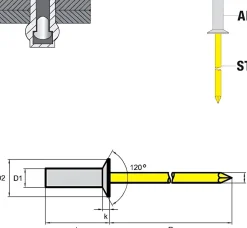 Dicht-Becherblindnieten Aluminium/Stahl (Ø x L) 4,8 x 15,5 mm mit Senkkopf ISO15974 - Dicht-Becherblindniete - Becher-Blindniete - Dichtblindniete - Bechernieten - Dichtnieten - CUP