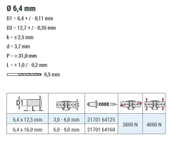 Dicht-Becherblindnieten Aluminium/Stahl (Ø x L) 6,4 x 12,5 mm mit Flachkopf ISO15973 - Dicht-Becherblindniete - Becher-Blindniete - Dichtblindniete - Bechernieten - Dichtnieten - CUP