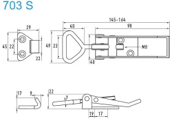 Exzenterverschluss 703 S grosser Exzenterverschluss Stahl verzinkt mit gerader Grundtplatte und Gegenhaken - Kistenverschluss - Kofferverschluss - Hebel Verschluss