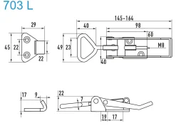 Exzenterverschluss Edelstahl A4 703 L grosser Exzenterverschluss mit Verschlussvorrichtung gerader Grundtplatte und Gegenhaken - Kistenverschluss - Kofferverschluss - Hebel Verschluss
