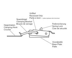 Exzenterverschluss Edelstahl A4 702 L mittelgrosser Exzenterverschluss mit Verschlussvorrichtung gerader Grundtplatte und Gegenhaken - Kistenverschluss - Kofferverschluss - Hebel Verschluss