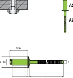 Flachkopf Nieten mit gerilltem Nietdorn Edelstahl A2/Edelstahl A2 (Ø x L) 4,0 x 14,0 mm mit Flachkopf ISO15983 - Flachkopf Niete mit gerilltem Nietdorn - Popniete - STANDARD
