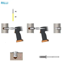 Gerillte Nieten Aluminium/Stahl (Ø x L) 4,8 x 12,0 mm mit Flachkopf - Gerillte Blindnieten - Niete - RILLI