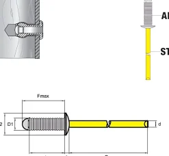 Gerillte Nieten Aluminium/Stahl (Ø x L) 4,0 x 8,0 mm mit Flachkopf - Gerillte Blindnieten - Niete - RILLI
