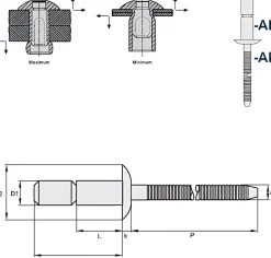 Hochfeste Blindnieten Aluminium/Aluminium (Ø x L) 4,8 x 10,5 mm mit Flachkopf - Niete mit gerilltem Nietdorn - Hochfeste Nieten - GO-LOCK