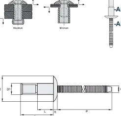 Hochfeste Blindnieten Aluminium/Aluminium (Ø x L) 4,8 x 14,5 mm mit Flachkopf - Niete mit gerilltem Nietdorn - Hochfeste Nieten - M-LOCK