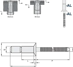 Hochfeste Blindnieten Aluminium/Aluminium (Ø x L) 6,4 x 23,5 mm mit Senkkopf - Niete mit gerilltem Nietdorn - Hochfeste Nieten - GO-LOCK