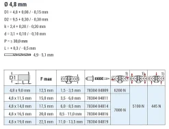 Hochfeste Blindnieten Edelstahl A2/Edelstahl A2 (Ø x L) 4,8 x 19,0 mm mit Flachkopf - Niete mit gerilltem Nietdorn - Hochfeste Nieten - PREMIUM-LOCK